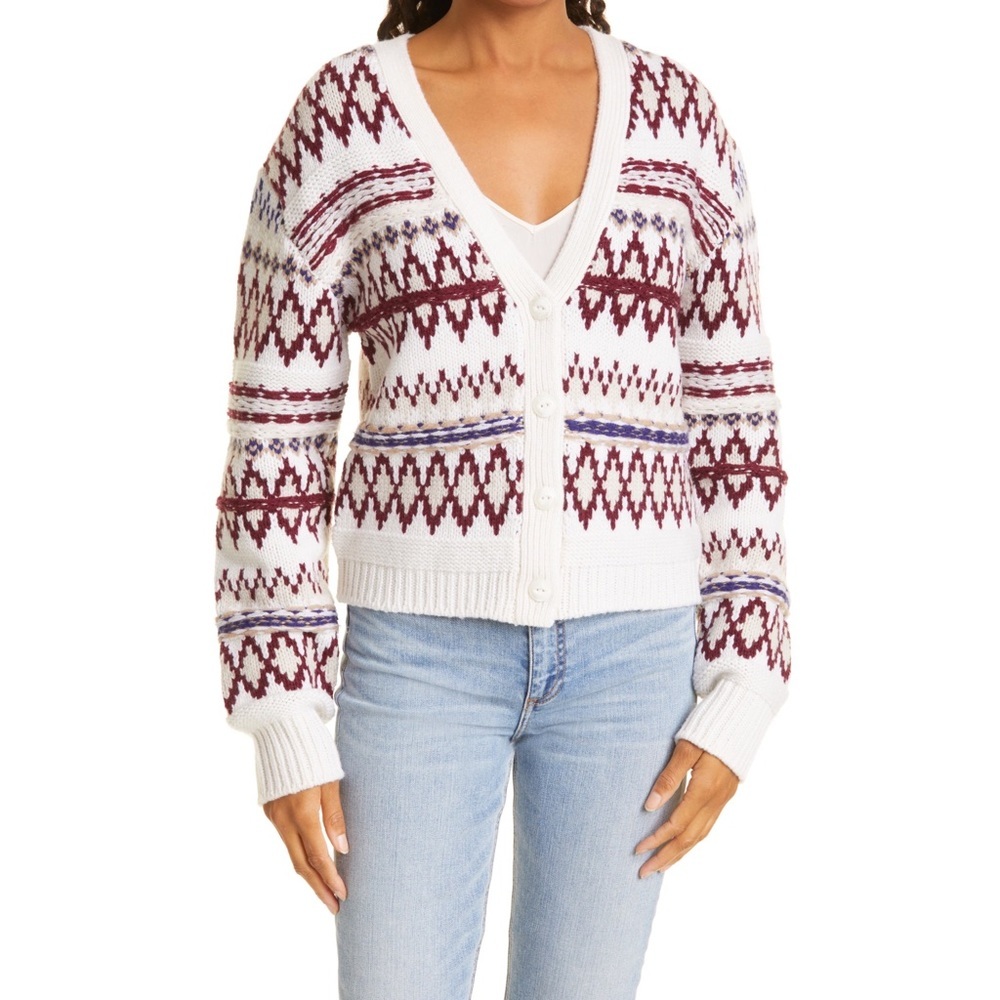 ❤️ rag & bone Willow Fair Isle Wool Cardigan in Ivory Multi ❤️ Small - F1